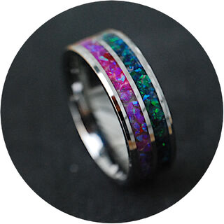 8mm Emerald Green & Pink Orchids Opal Ring Set