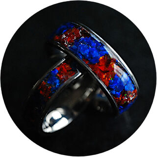 Blue & Red Opal Ring Set Titanium