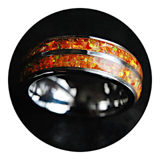 Orange Fire Opal Ring, Double Channel