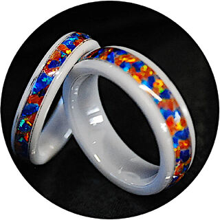Ice & Fire Opal Rings - White Ceramic