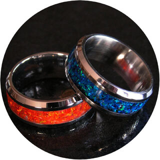 Blue & Orange Opal Rings Stainless Steel 8mm