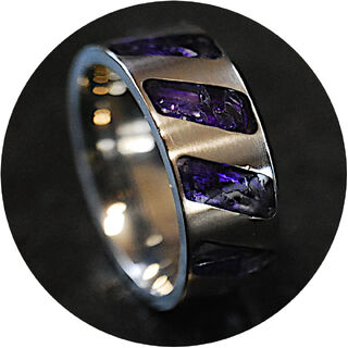Titanium RectAngle Opal Ring Purple Glass