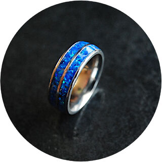 Blue Ice Opal Ring, Double Channel
