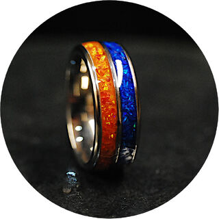 Orange Fire & Ice Blue Opal Ring  - Stainless Steel