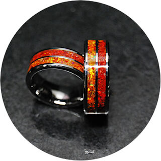 Orange & Red Opal Ring Set